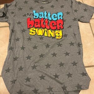 Womens Gray Star Pattern hey batter softball Shirt